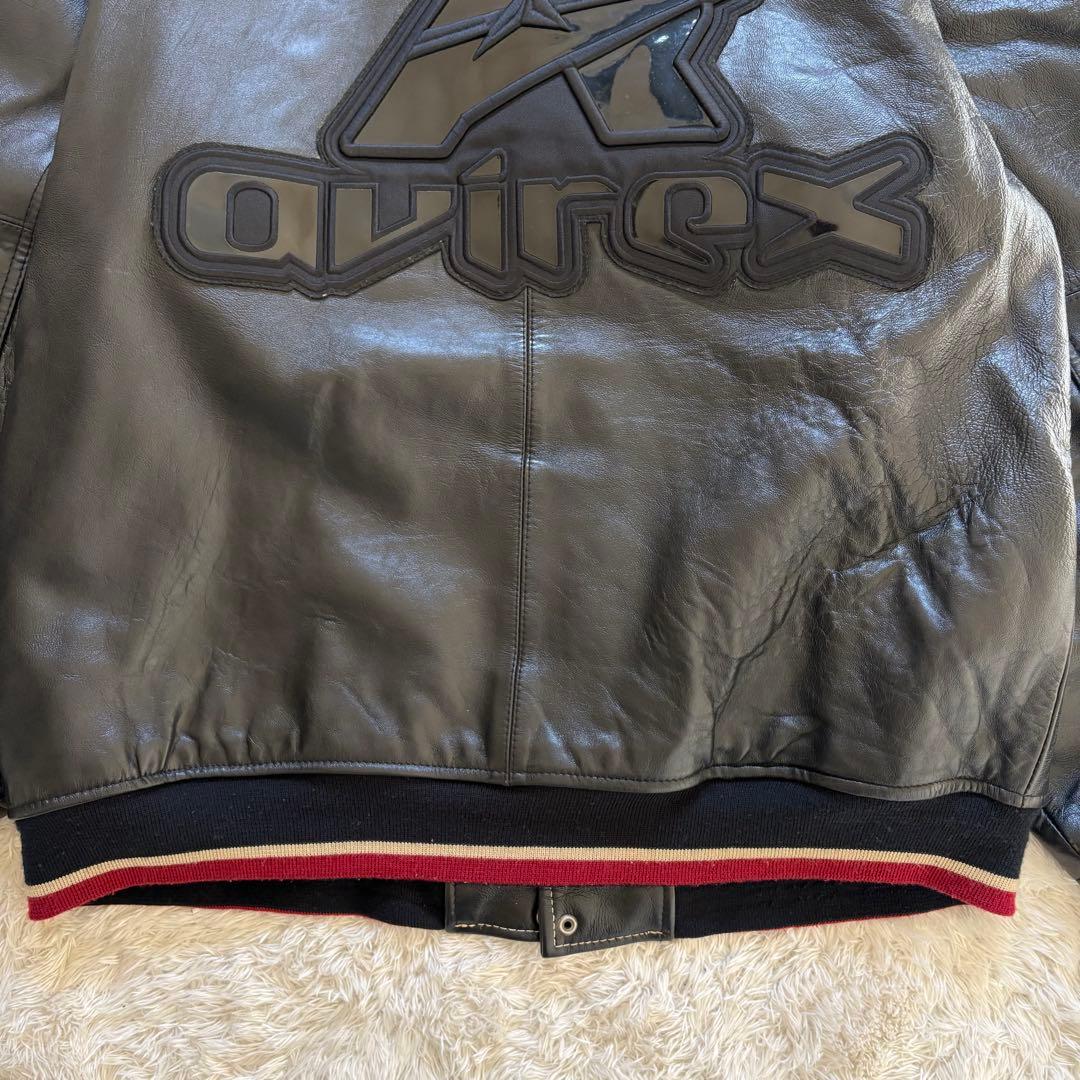 美品　アヴィレックス　レザージャケット　スタジャン　バックロゴ　ワッペン　2XL