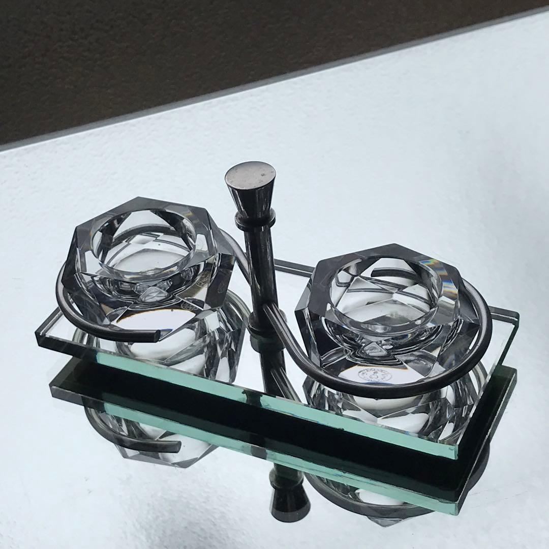 激レア♪オールドバカラBACCARATソルトセラー美しい鏡台座付き★塩胡椒入れ★