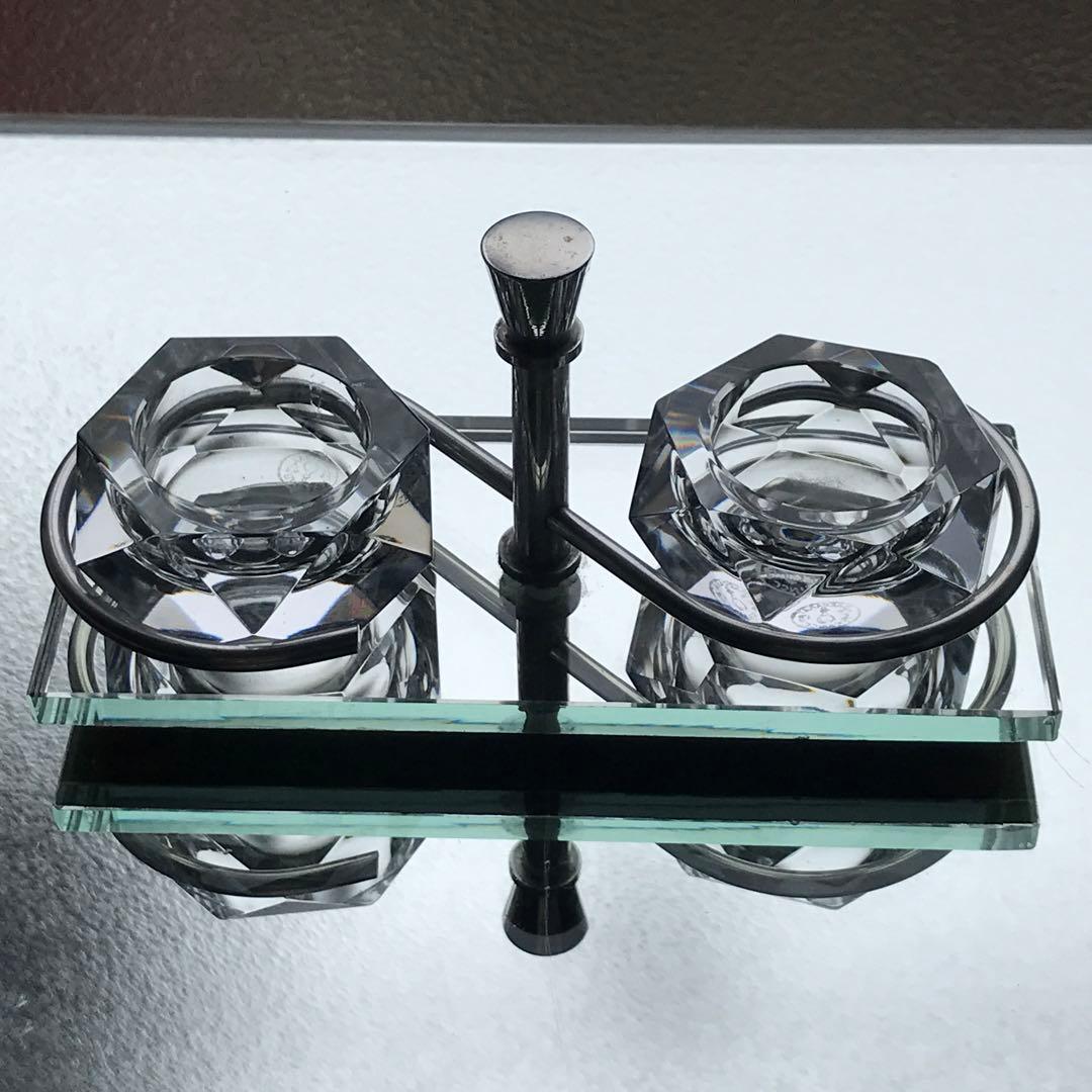 激レア♪オールドバカラBACCARATソルトセラー美しい鏡台座付き★塩胡椒入れ★