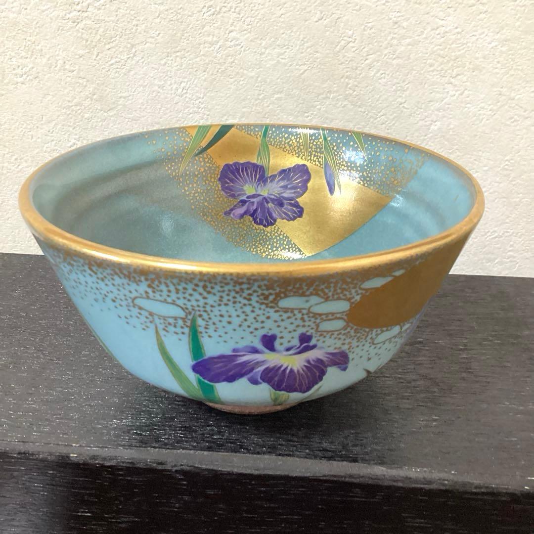 京焼　桑野睦子　御所の花　金彩色絵 抹茶碗　茶盌　茶道具　5碗