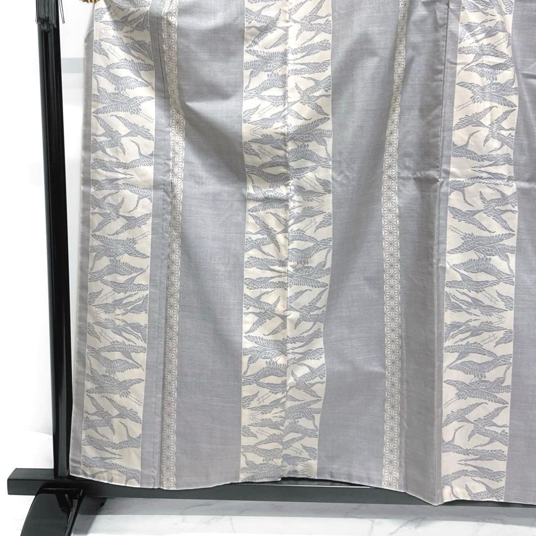 小紋　白大島紬　鶴　縦縞　蜀江紋　ブルー　着物　071a d