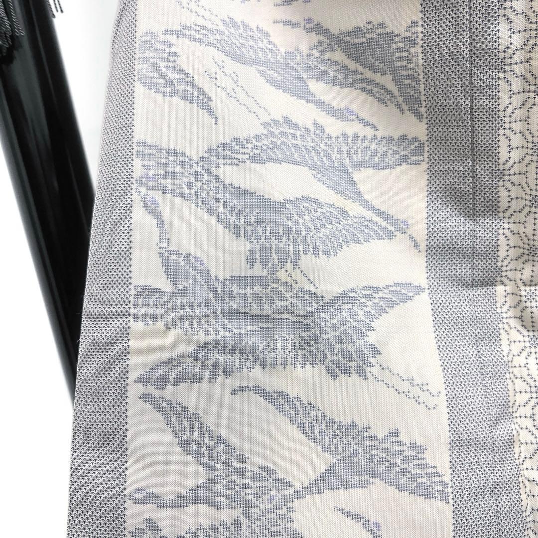 小紋　白大島紬　鶴　縦縞　蜀江紋　ブルー　着物　071a d