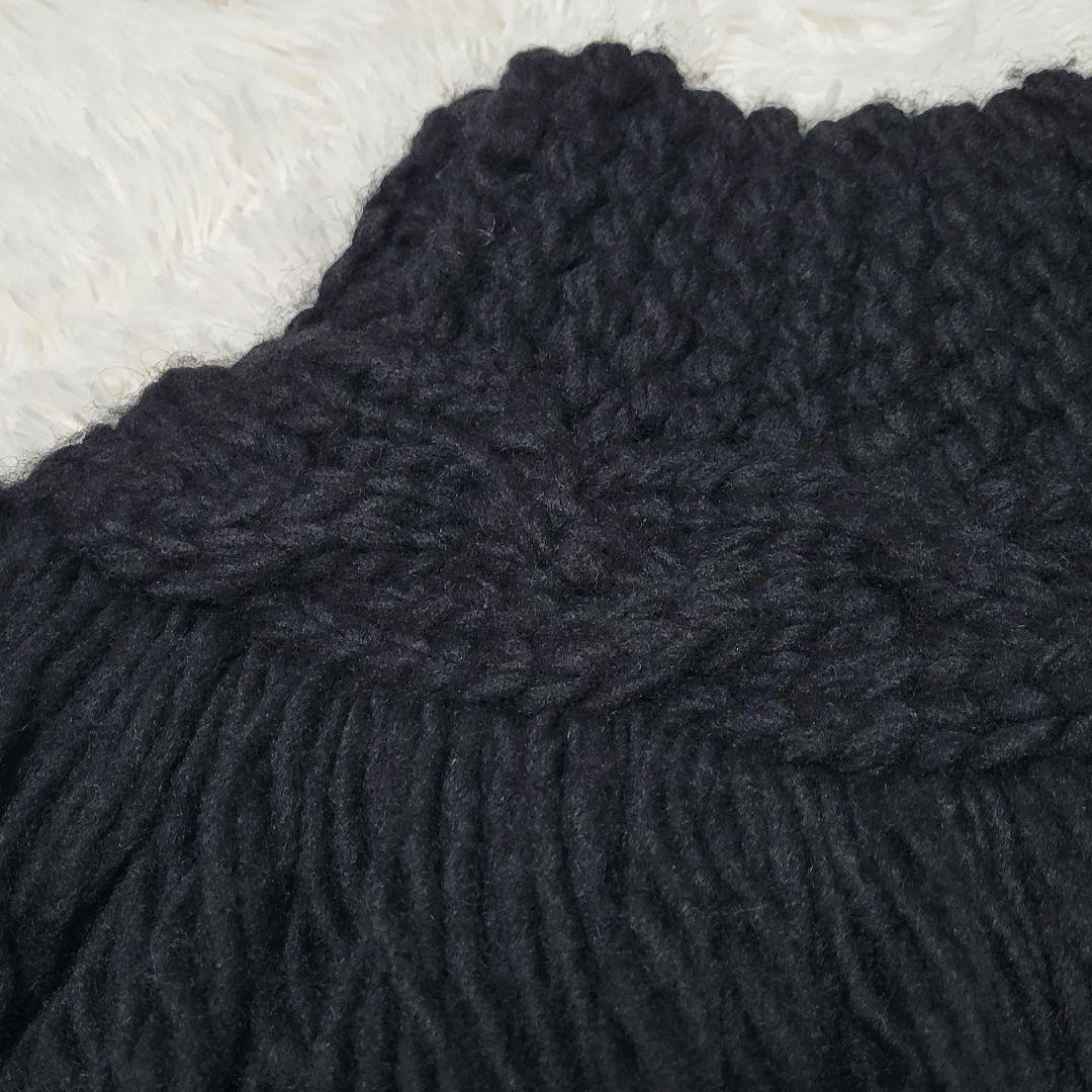 HYKE ネックウォーマー ケーブルニット フリンジ ウール スヌード ブラック