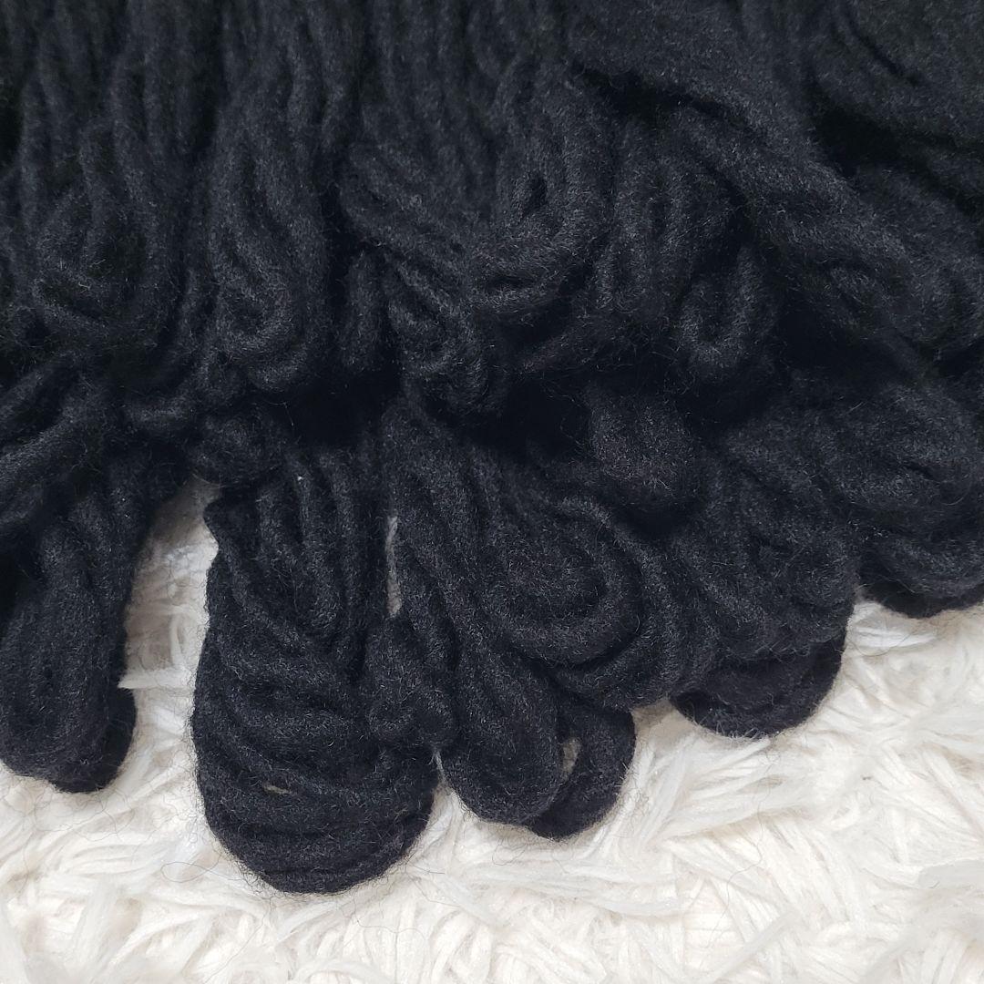 HYKE ネックウォーマー ケーブルニット フリンジ ウール スヌード ブラック