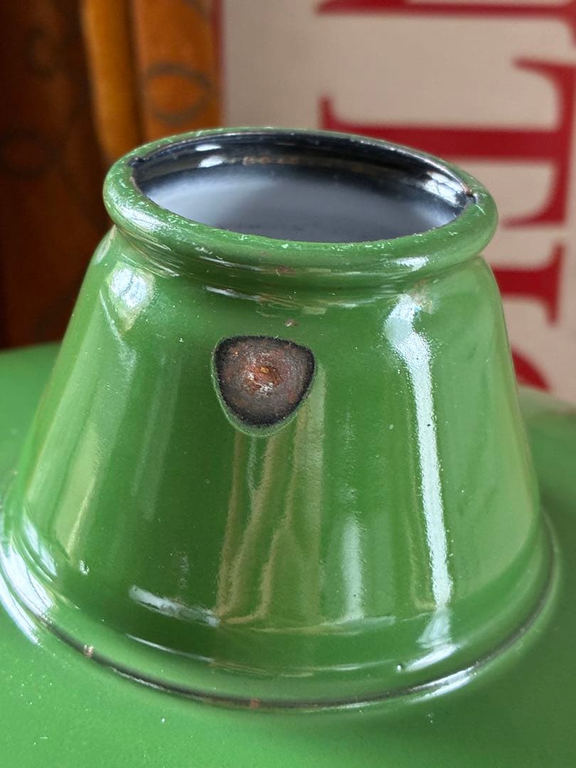 青柳アンティーク　ホーロー　ランプ　シェード　グリーン　30センチ　美品