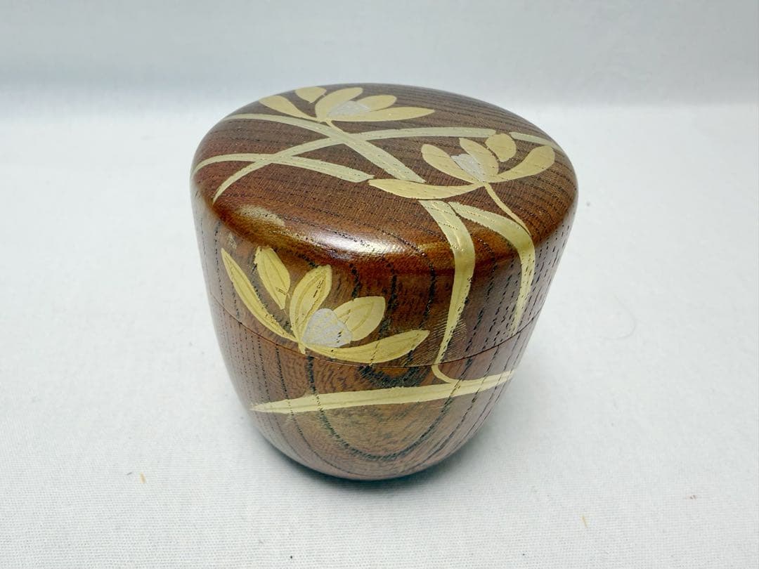 ほぼ未使用 茶道具 桐木地 茶通箱 木製 金彩蒔絵棗 大津袋 茶入 仕覆付 元箱