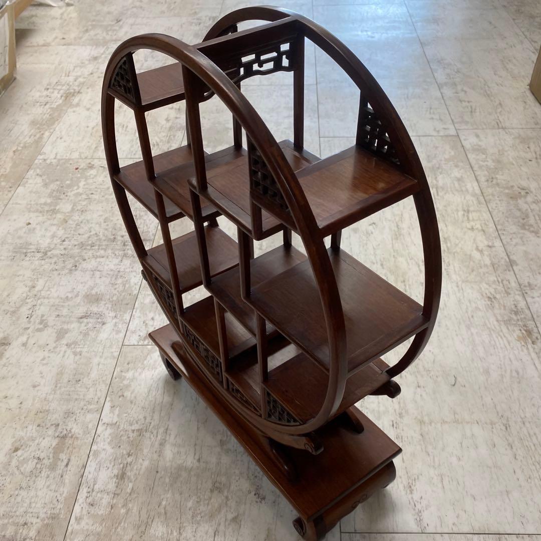 唐木 花梨無垢　飾り棚 和風アンティーク　茶器棚　盆栽台 丸型 円形