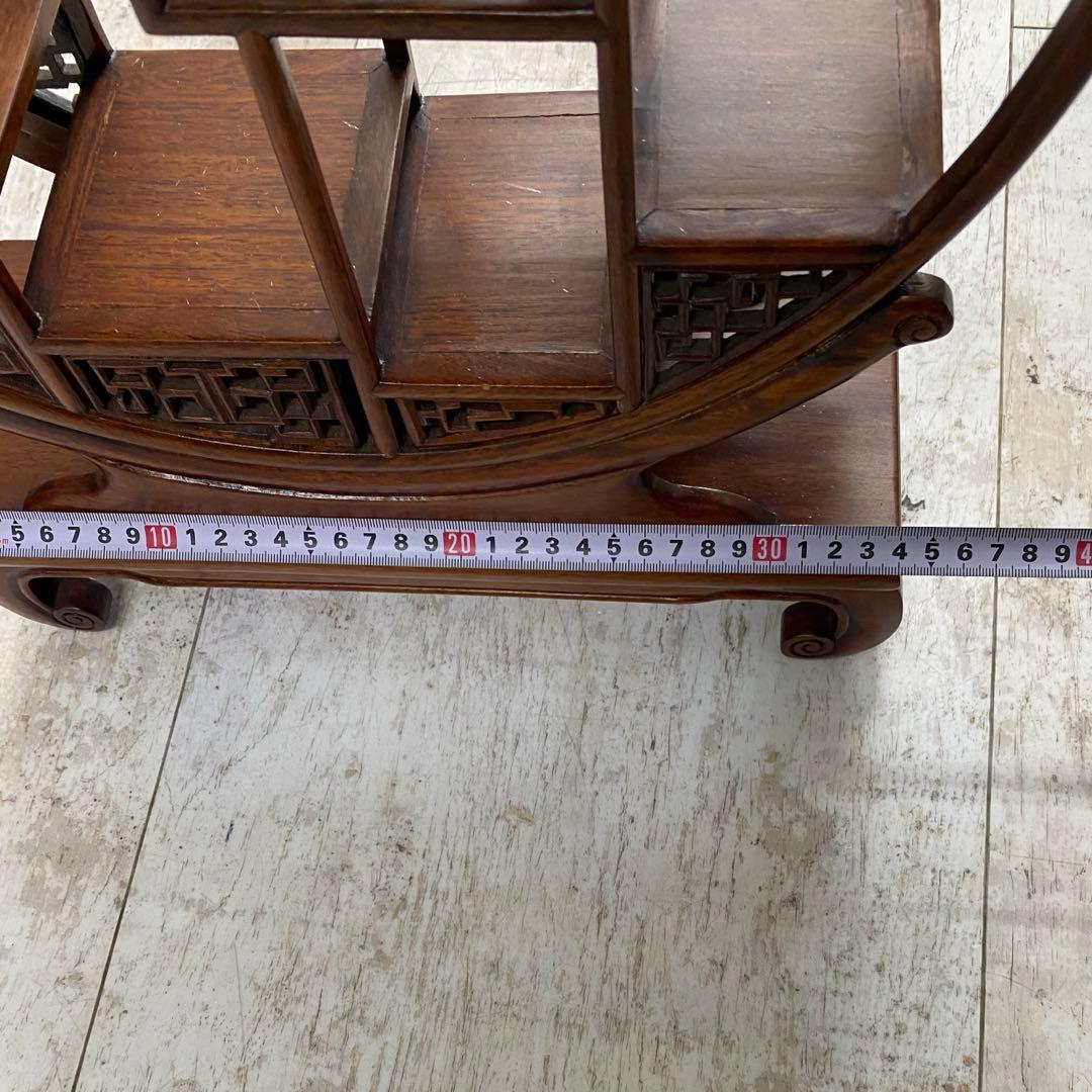 唐木 花梨無垢　飾り棚 和風アンティーク　茶器棚　盆栽台 丸型 円形