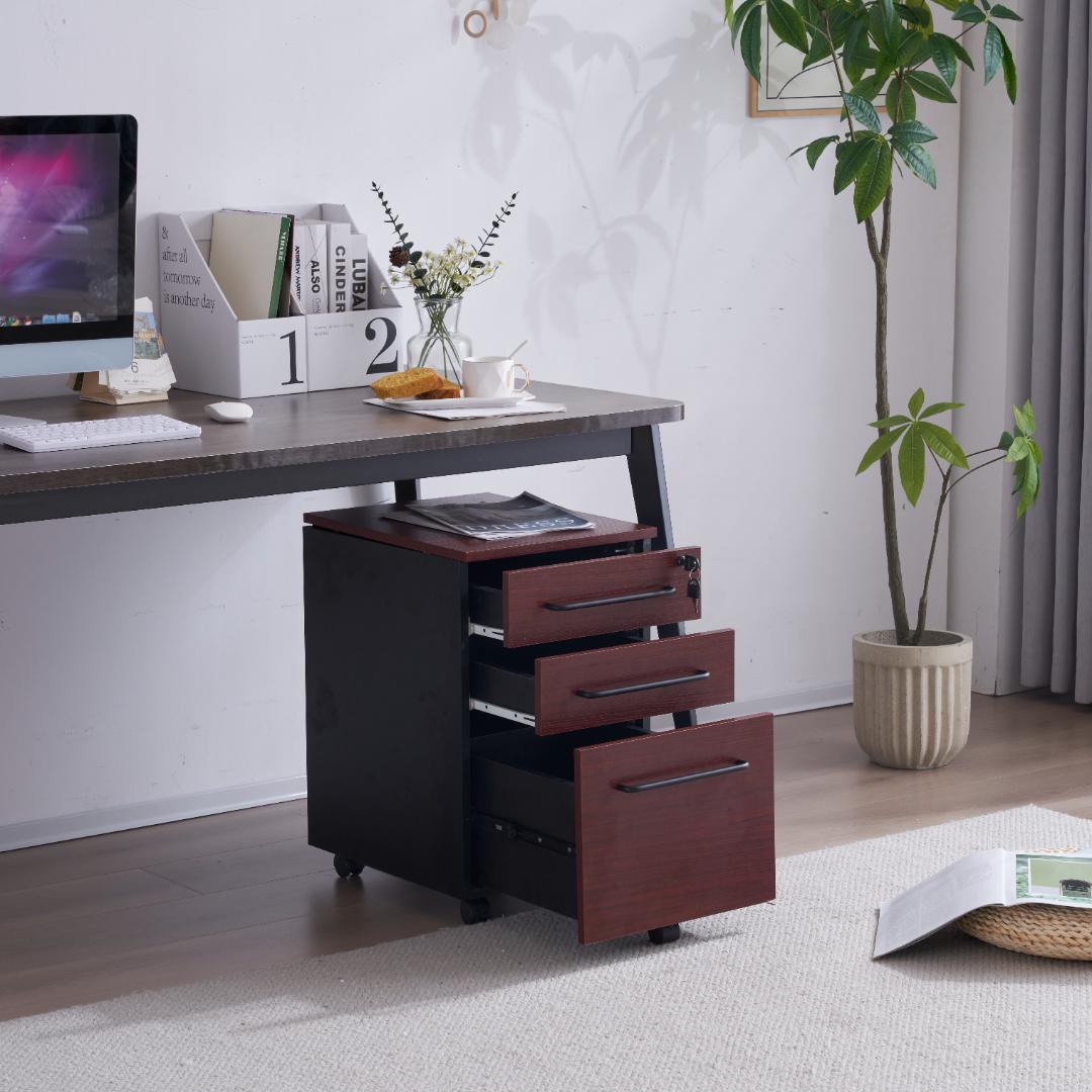 デスクワゴン サイドワゴン ラック 鍵付き キャスター付き 脇机 引き出し3段