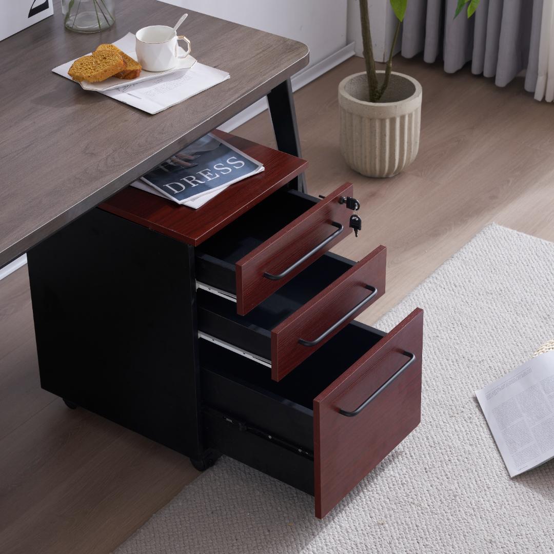 デスクワゴン サイドワゴン ラック 鍵付き キャスター付き 脇机 引き出し3段