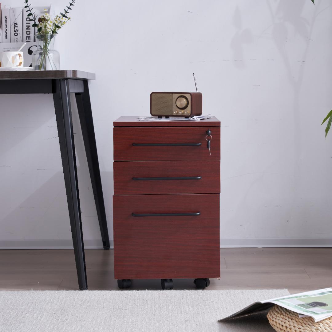 デスクワゴン サイドワゴン ラック 鍵付き キャスター付き 脇机 引き出し3段