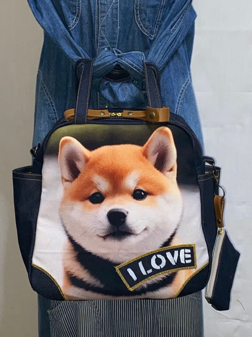☆岡山デニム☆ステンシル☆柴犬☆子犬☆4wayボストンバッグ
