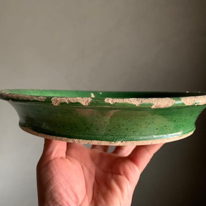 仏蘭西 フランス 緑釉 皿 平鉢 古道具 アンティーク ブロカント