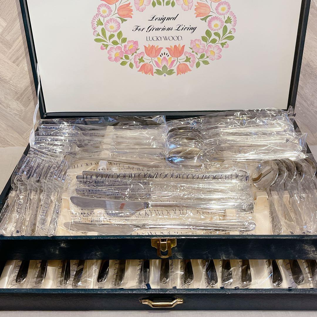 豪華 40本【新品・未使用】ラッキーウッド カトラリー リボン ディナーセット