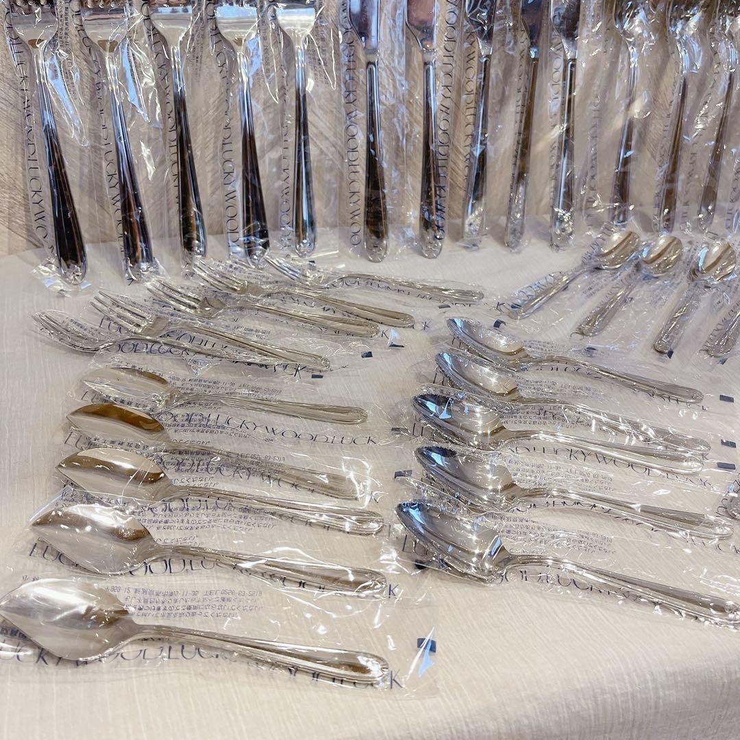 豪華 40本【新品・未使用】ラッキーウッド カトラリー リボン ディナーセット