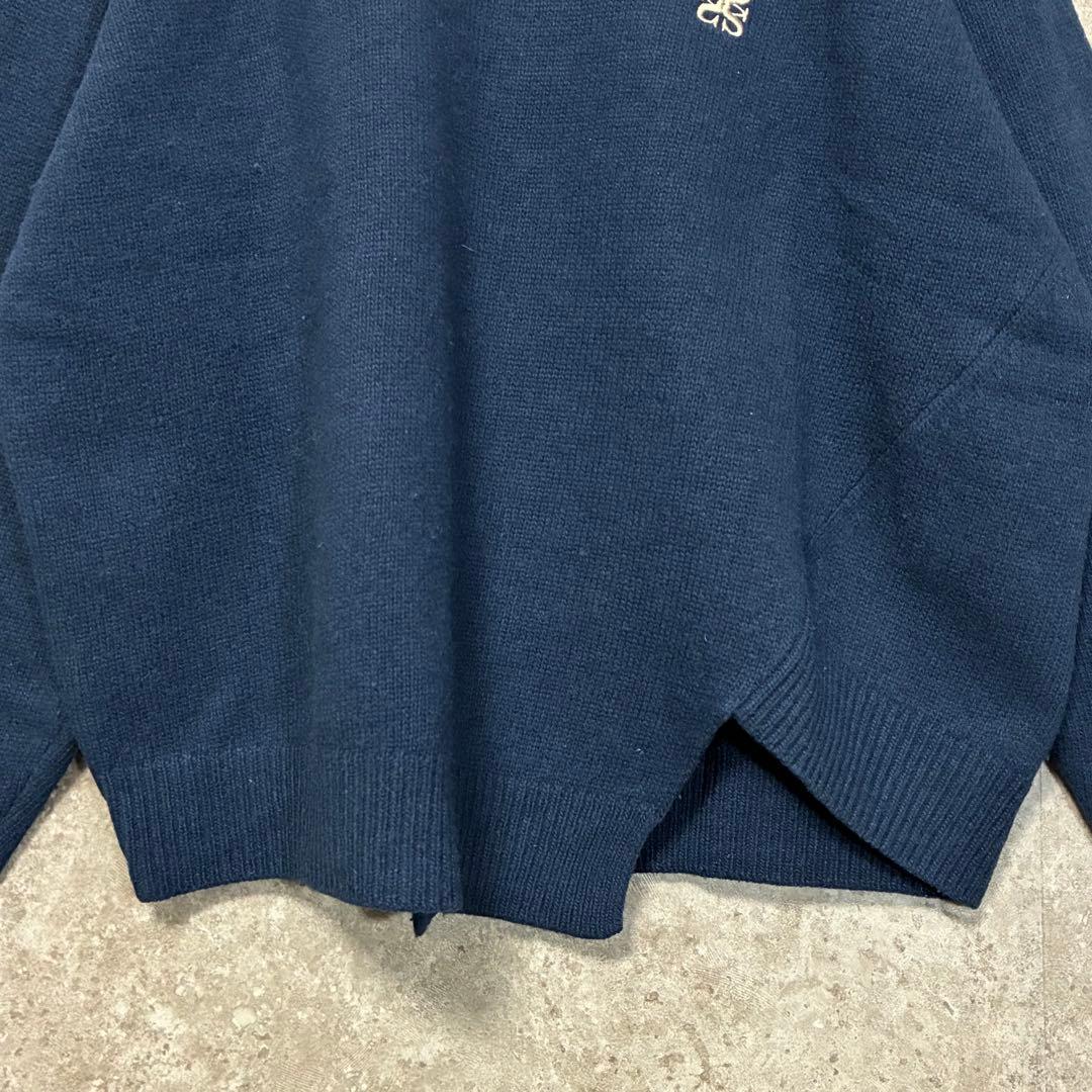 SATUR セター アシンメトリーニット セーター 刺繍ワンポイント ネイビー