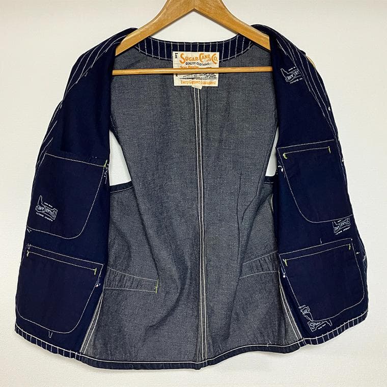 シュガーケーン 9oz インディゴ ウォバッシュ ストライプ ベスト 40