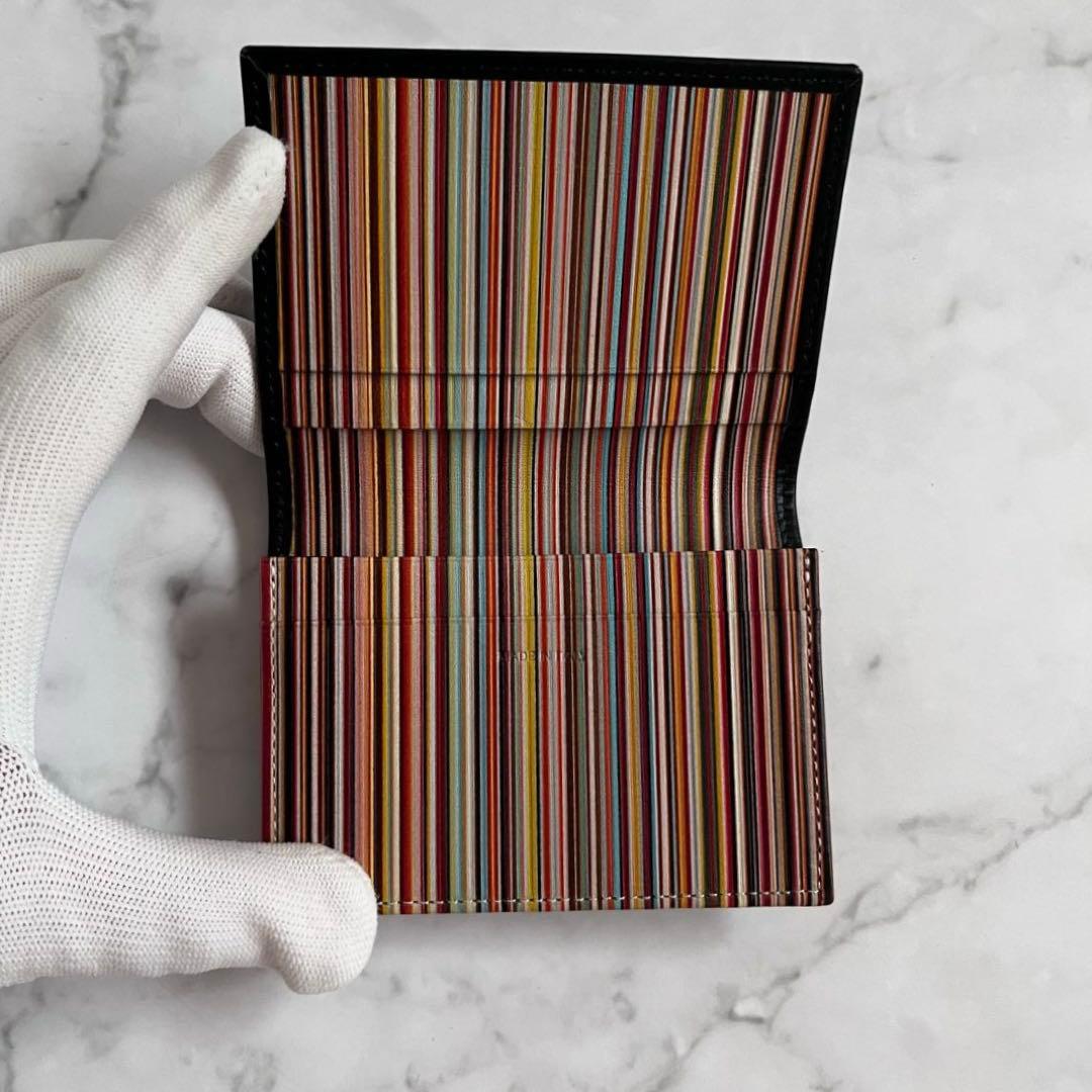 未使用　ポールスミス メンズ カード入れ 無地×マルチストライプ ブラック