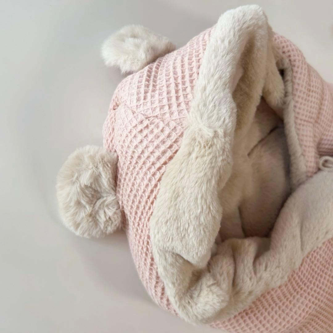 美品 Babyshower くま耳 おくるみ 防寒 フットマフ ピンク
