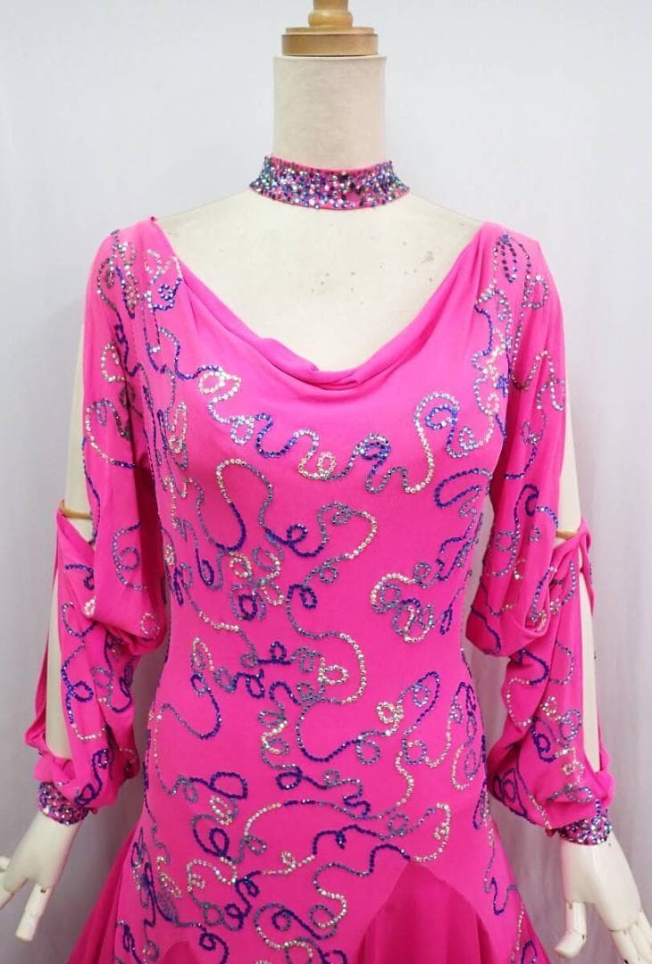 B1640【凛舞チャコット】M/英国製/ピンク/スワロ/スタンダードドレス☆社交