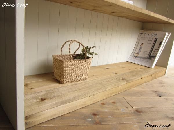 サイズ、デザインオーダー可！超ワイド4段ラック●シャビーホワイト無垢材●受注製作