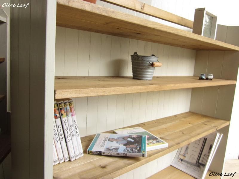 サイズ、デザインオーダー可！超ワイド4段ラック●シャビーホワイト無垢材●受注製作