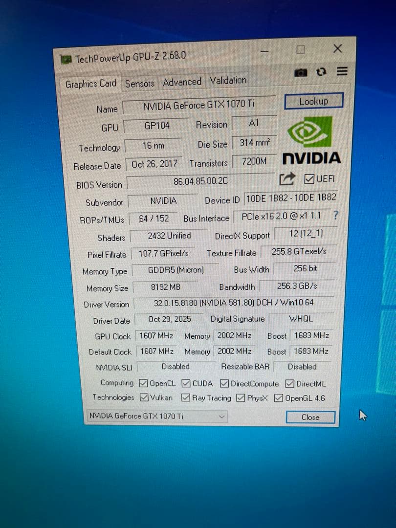 PALIT GEFORCE GTX 1070 Ti 8GB箱あり