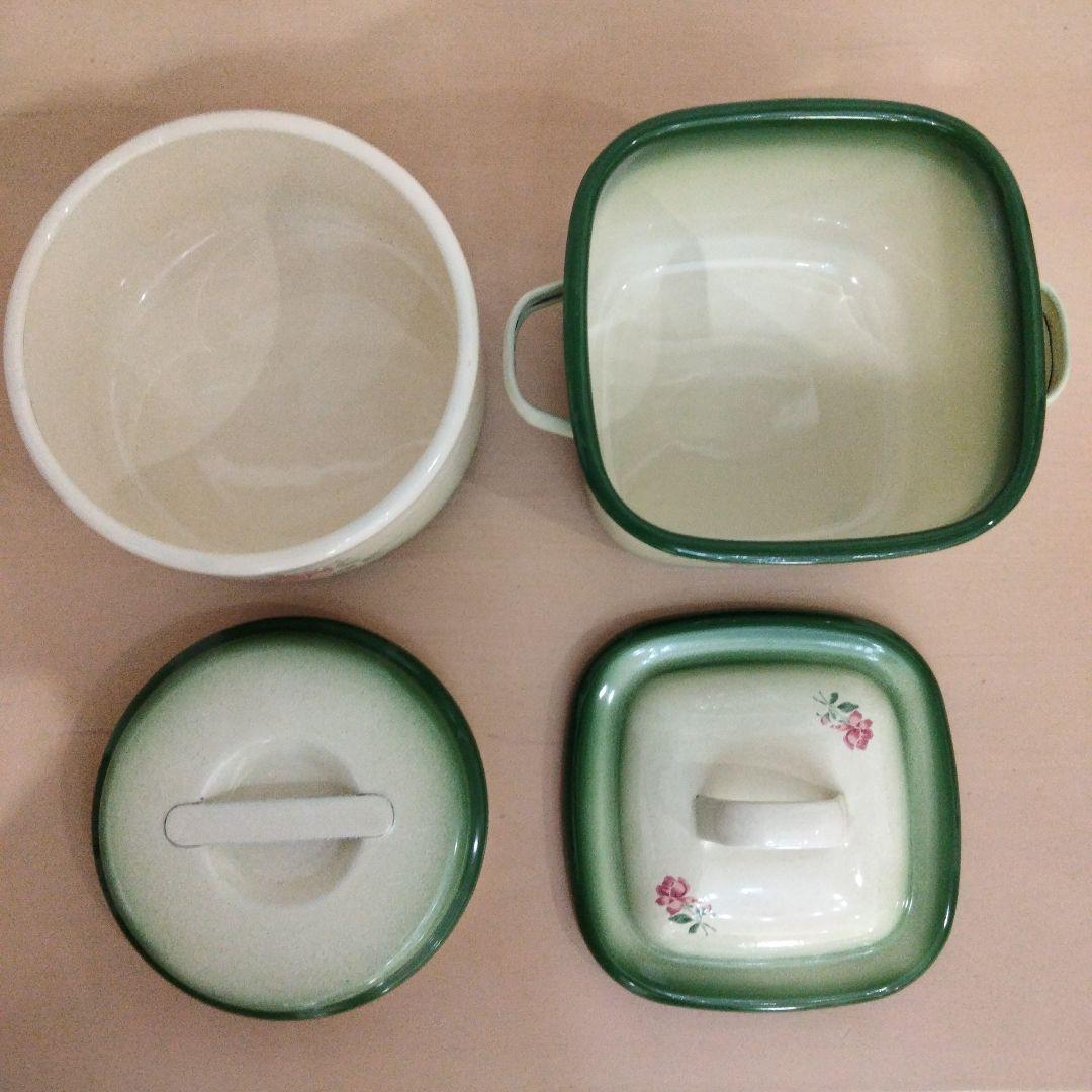 イマン イヴ　ホーロー丸缶，四角缶２点セット