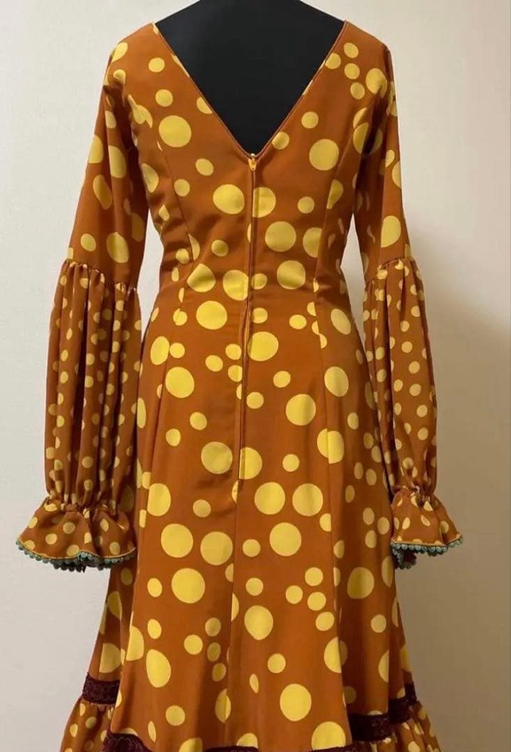 Sonia Johnes フラメンコドレス 茶色と黄色の水玉ワンピース3サイズ