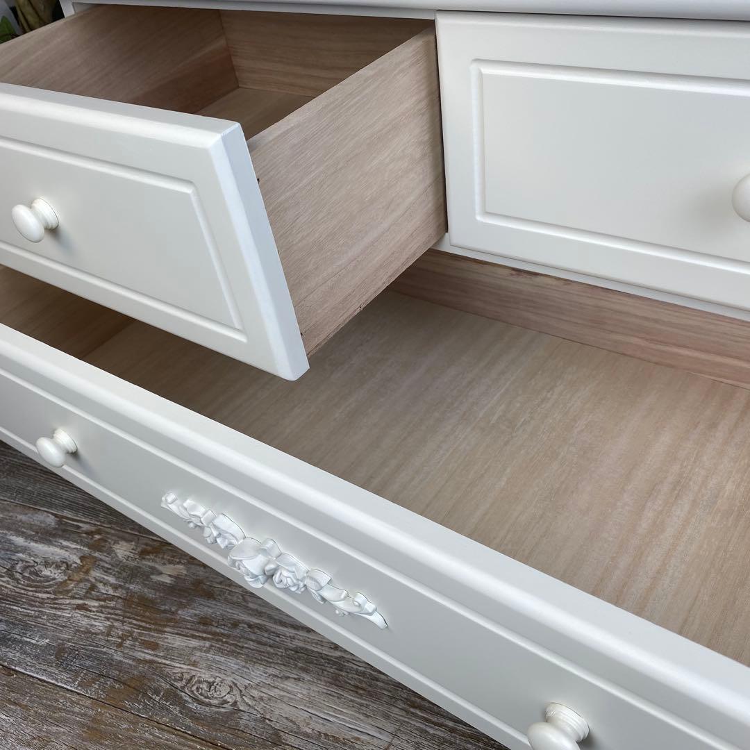 フレンチカントリー北欧調ホワイトチェストキャビネット2点セット木製収納家具タンス