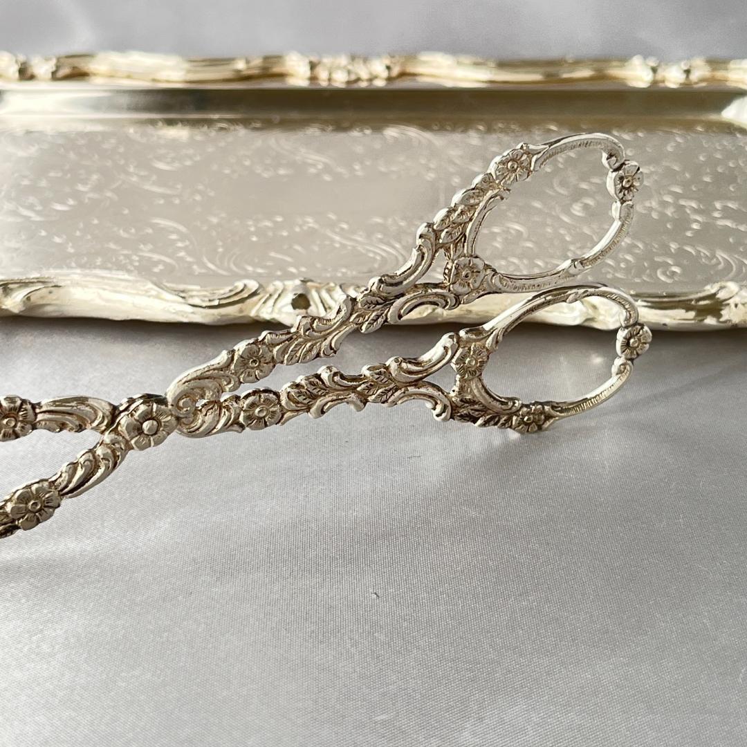 【ドイツ】 薔薇の透かしのトング【純銀】ローズ 16cm