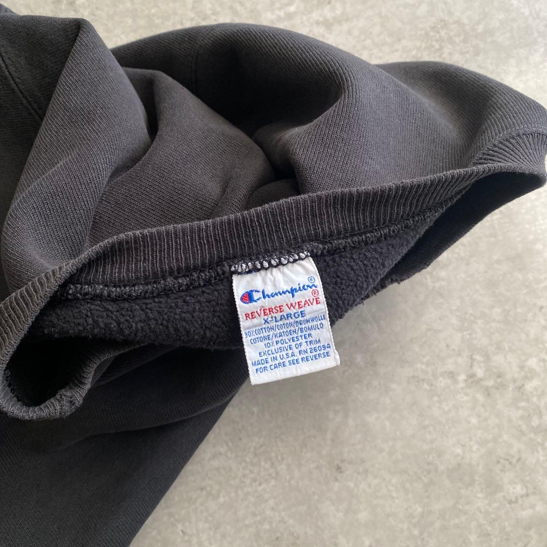 良雰囲気90sチャンピオン目付き無地リバースウィーブUSA製ブラック黒XL