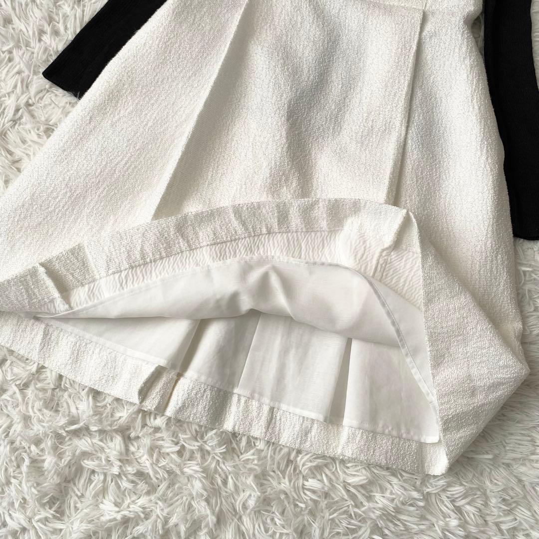 極美品✨Rene TISSUE 高級ツイードワンピース フレア パール ホワイト