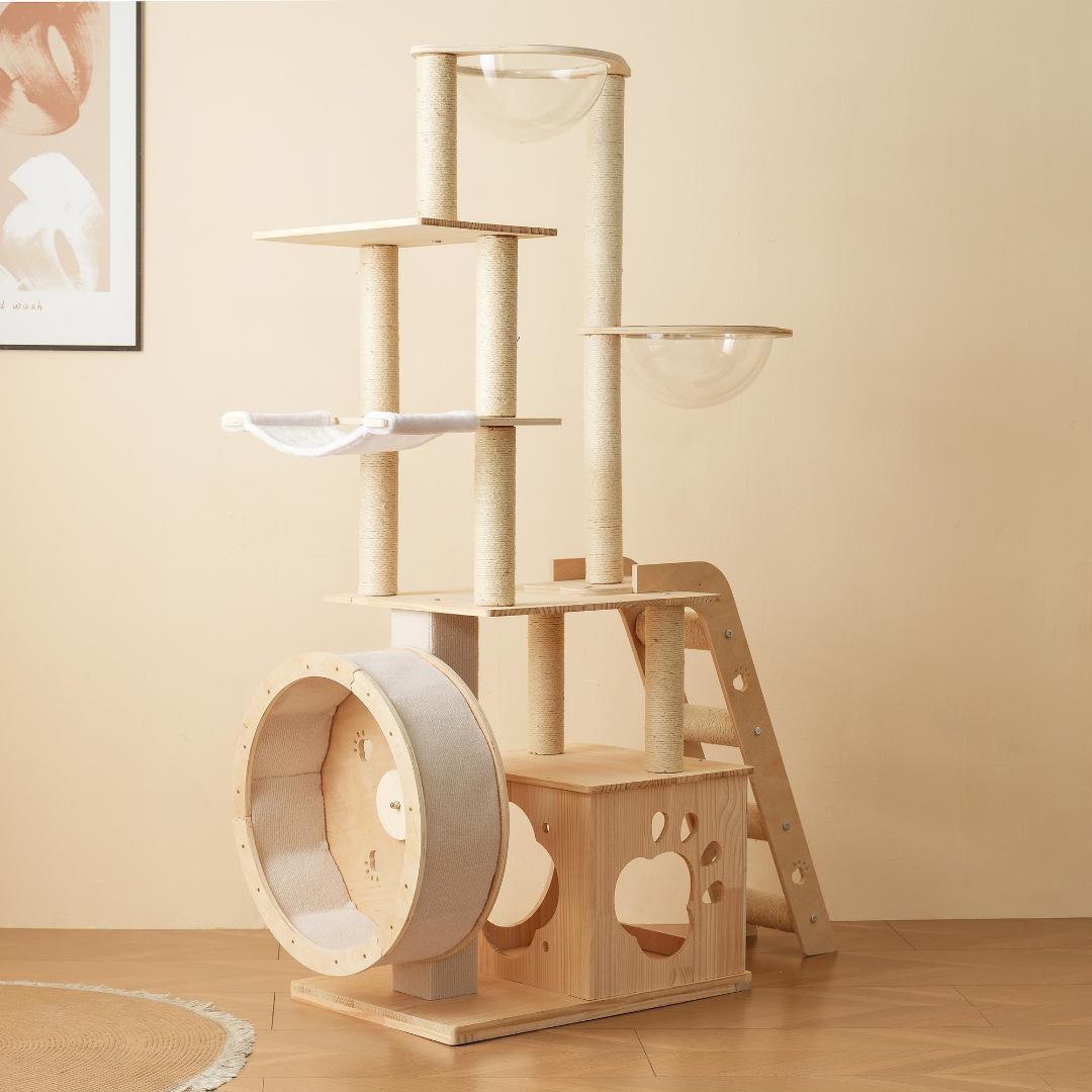 猫タワー キャットツリー 据え置き ランニングホイール付き 多頭飼い 宇宙船