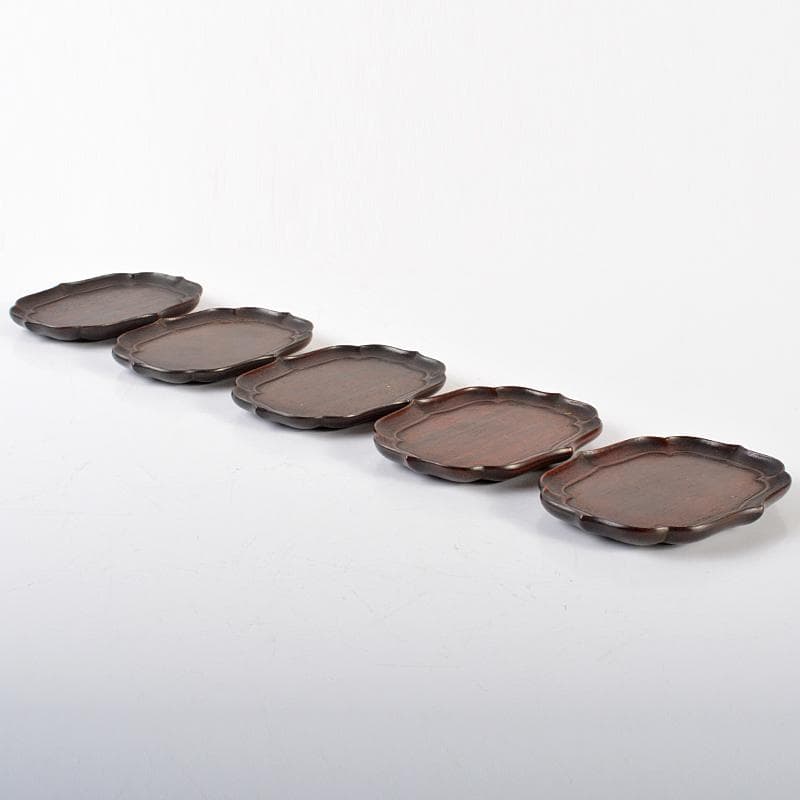 中国　唐木紫檀製　茶托　小皿　五客　V　R6572E