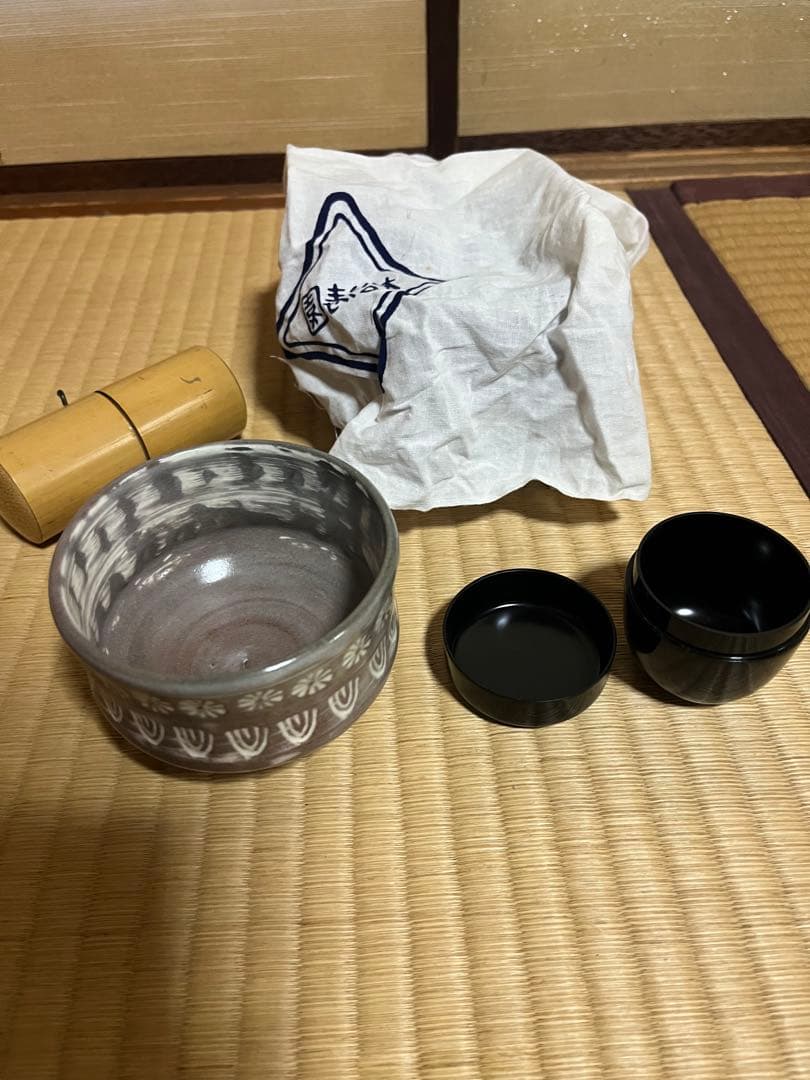 茶道具 野点セット 茶碗 棗 竹籠 茶筅筒 抹茶 Tea Set