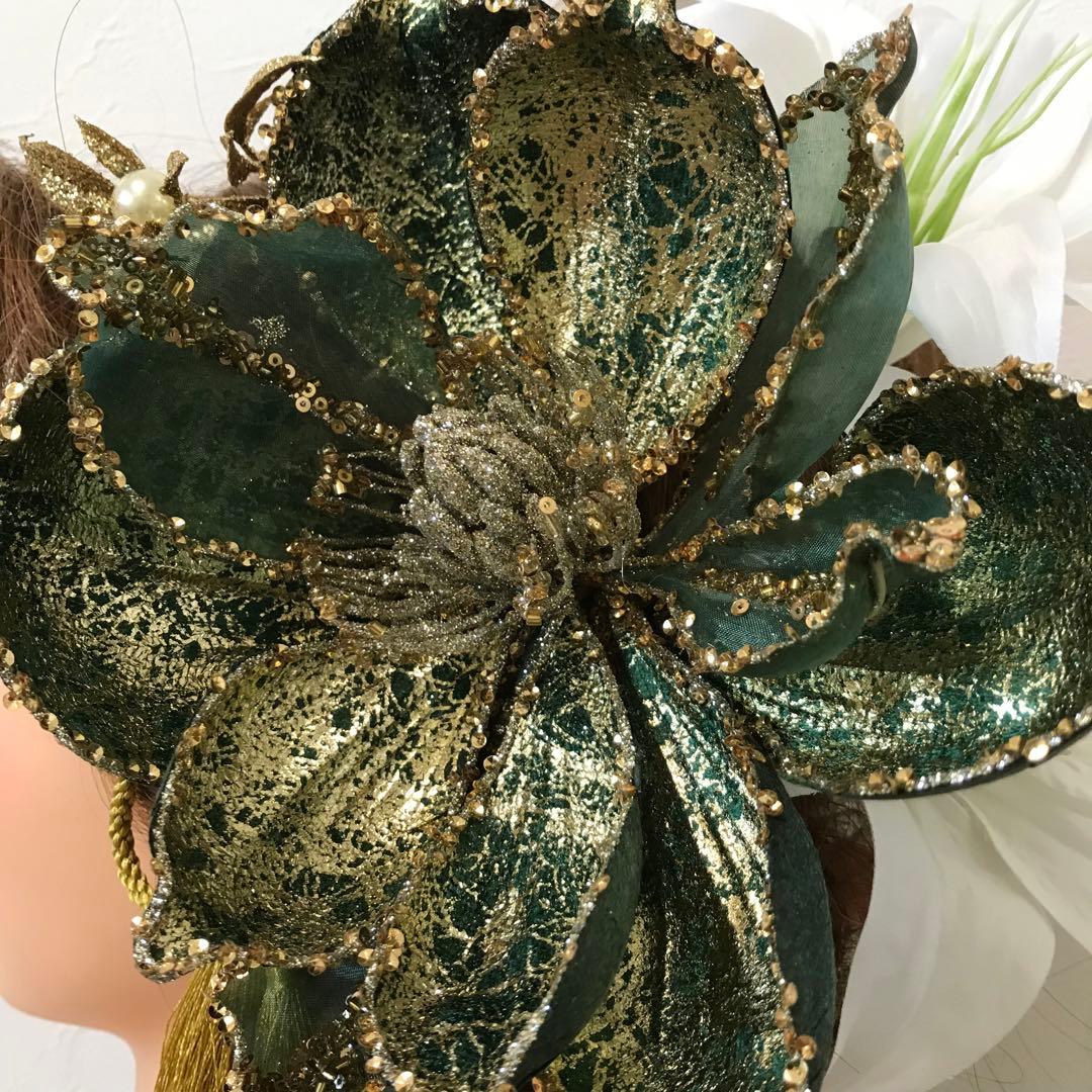 グリーン　和装髪飾り　成人式髪飾り　振袖髪飾り　着物髪飾り　色打掛髪飾り　結婚式