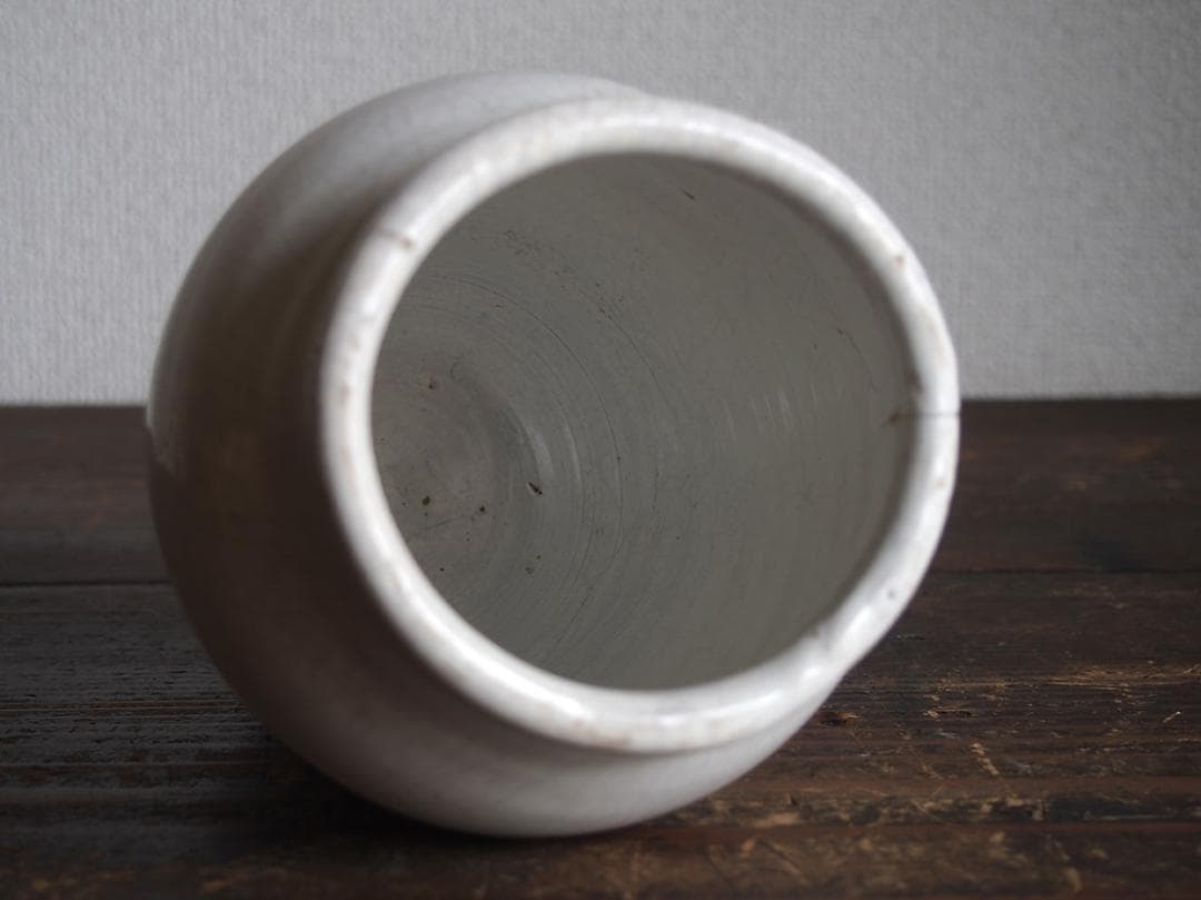 白釉薬 南欧陶器 マニセス 壷 甕かめ 昔の保存容器 スペイン古陶/K356