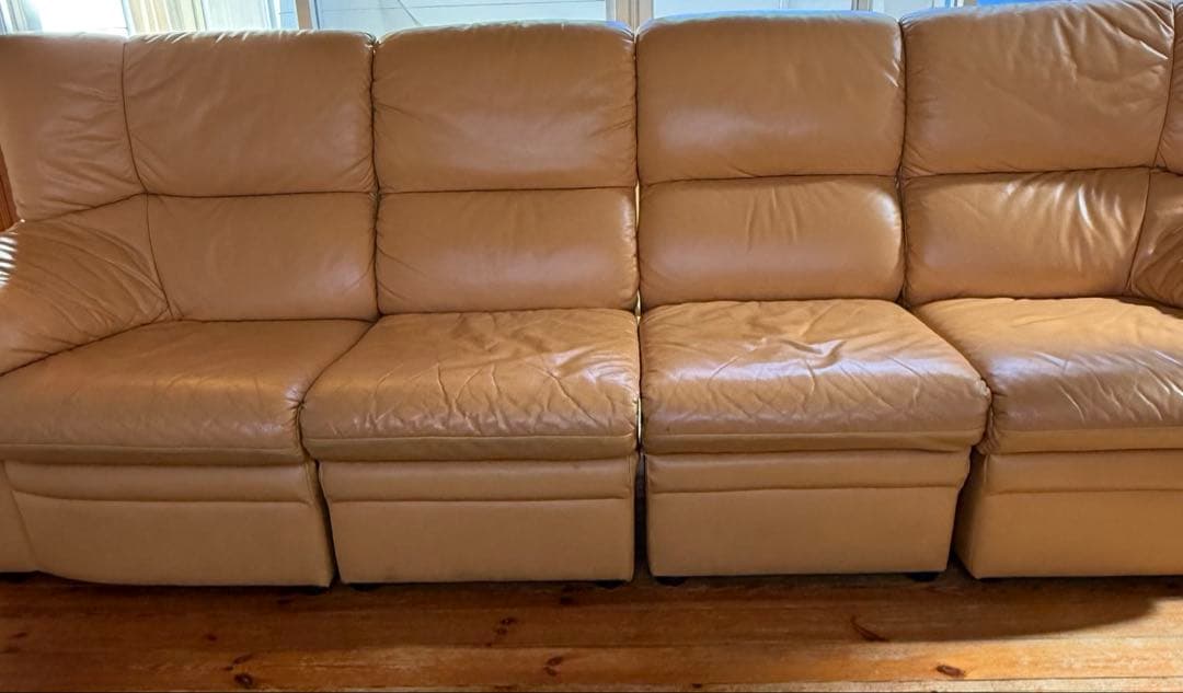 4人掛けレザーソファ キャメル