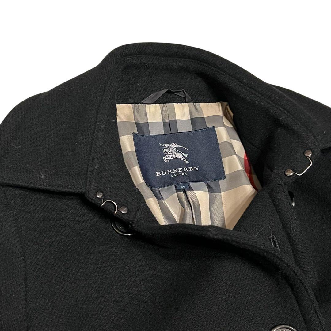 美品 バーバリー ピーコート ウール メガチェック ブラック 38