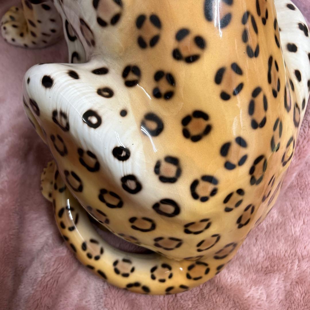 引取限定 ★ Ranzan 陶器 ヒョウ ジャガー 猫化 オブジェ インテリア