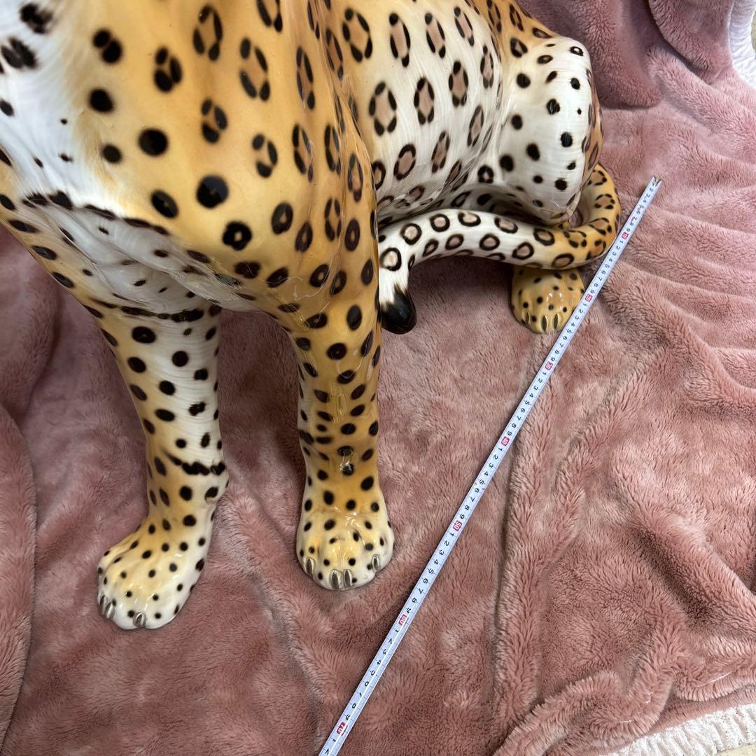 引取限定 ★ Ranzan 陶器 ヒョウ ジャガー 猫化 オブジェ インテリア