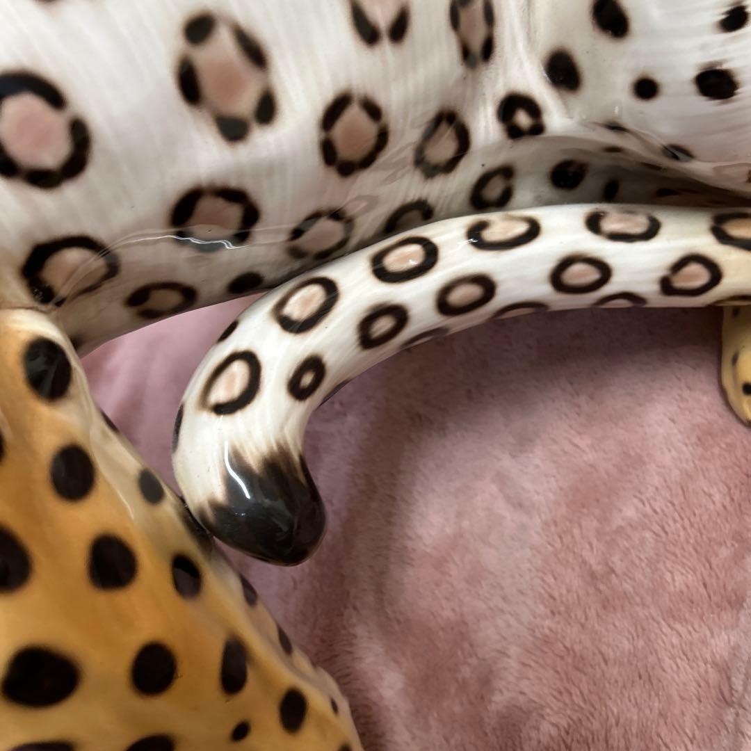 引取限定 ★ Ranzan 陶器 ヒョウ ジャガー 猫化 オブジェ インテリア