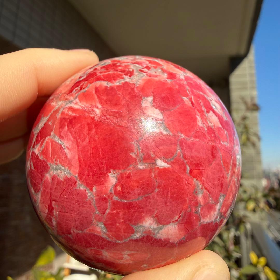 高品質　ピンクジャスパー　スフィア　台座付き　丸玉 59mm①