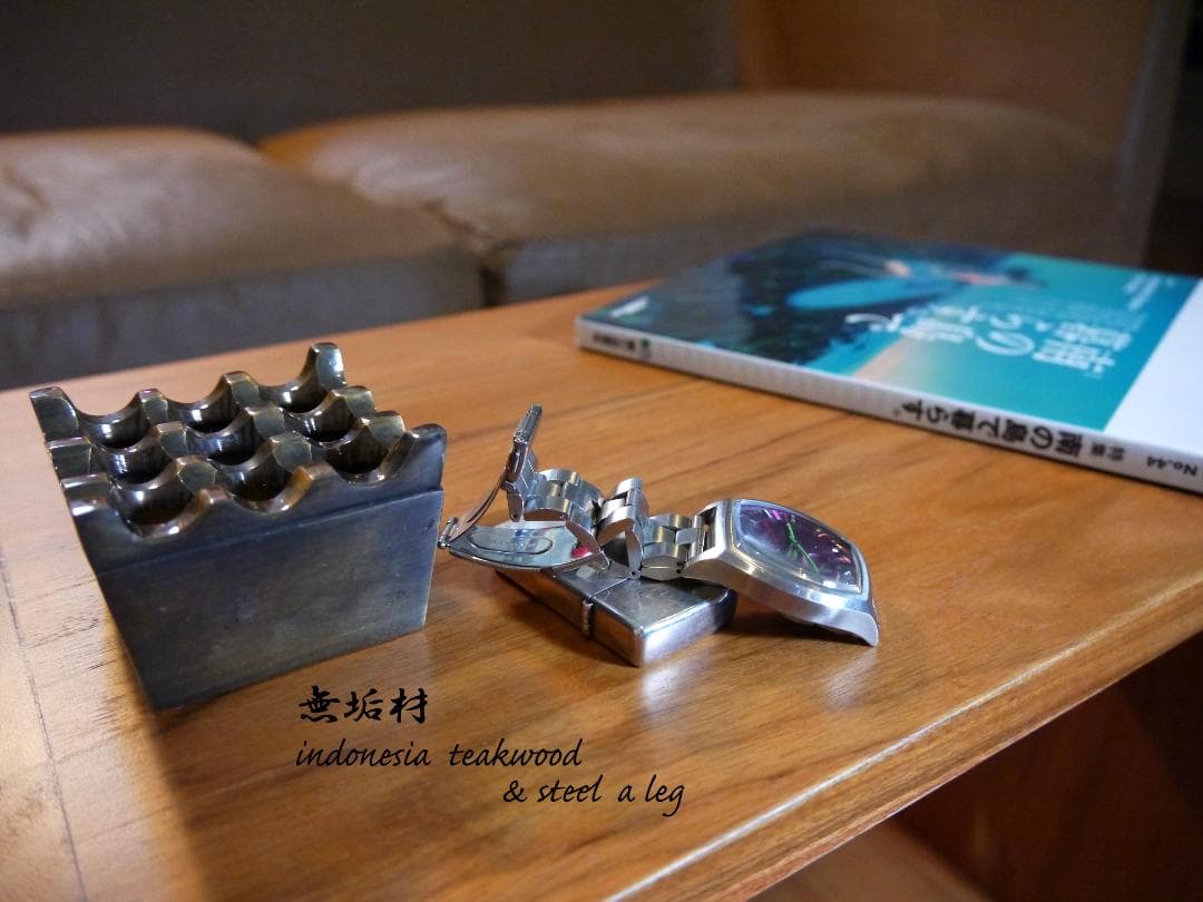 北欧モダン　インドネシア制作チーク無垢材&スチールサイドテーブル