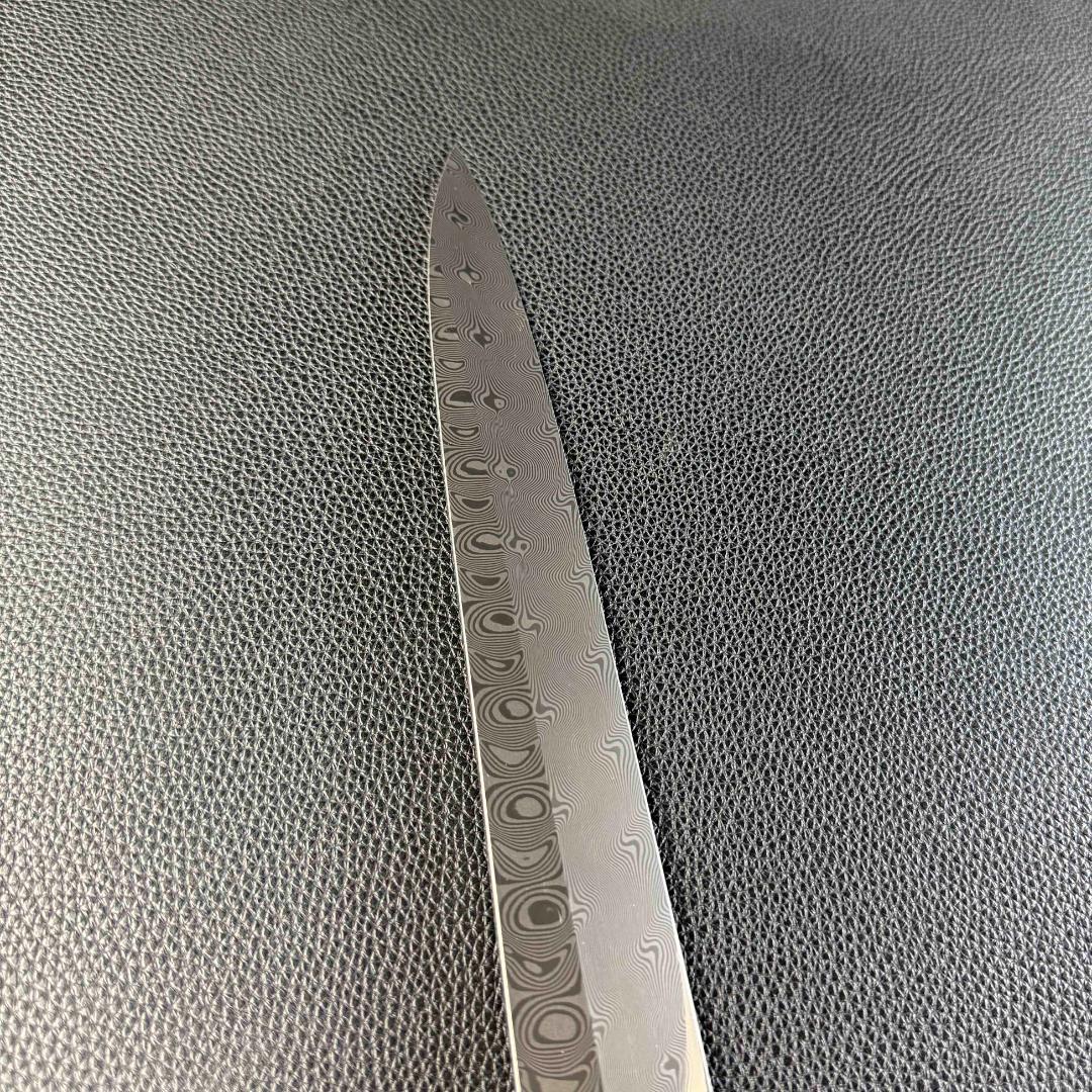 9462新品ダマスカス 柳刃包丁 尺一 渦刃紋105層 黒檀黒水牛白三本巻八角柄