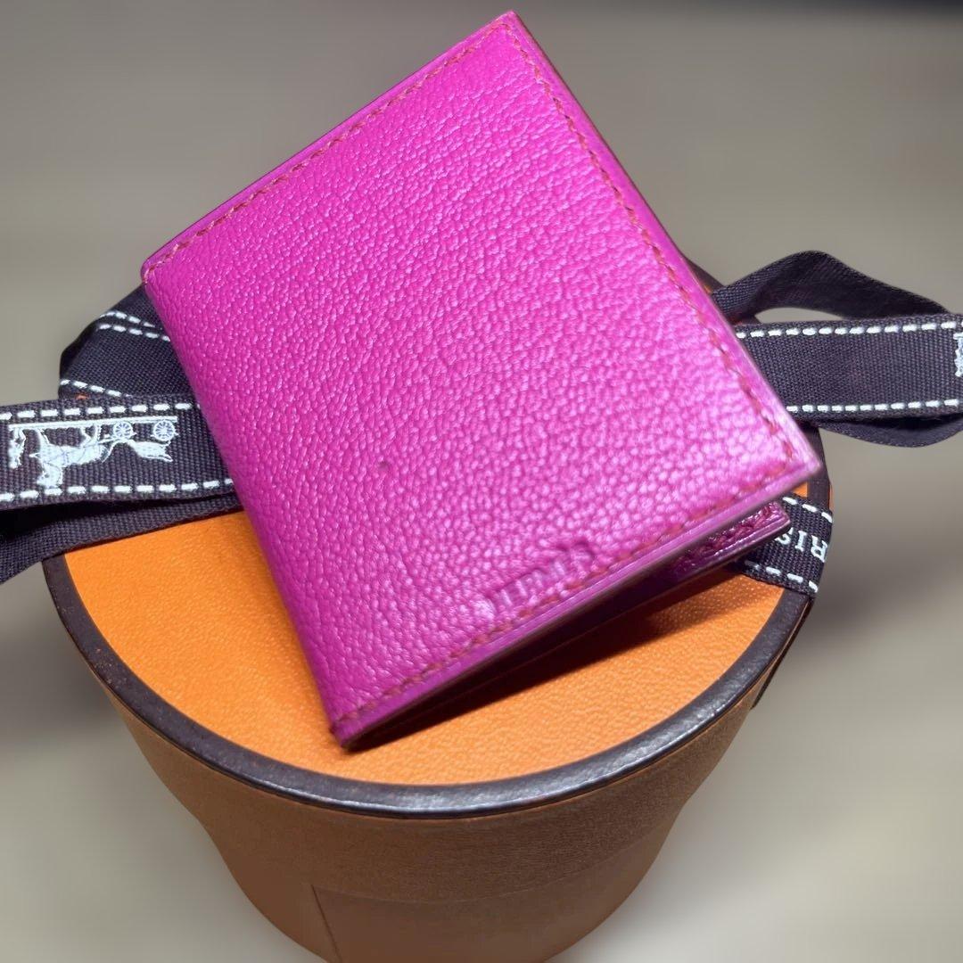 【未使用】エルメス　ミニフォトケース 写真入れ 写真ケース ピンク　レザー