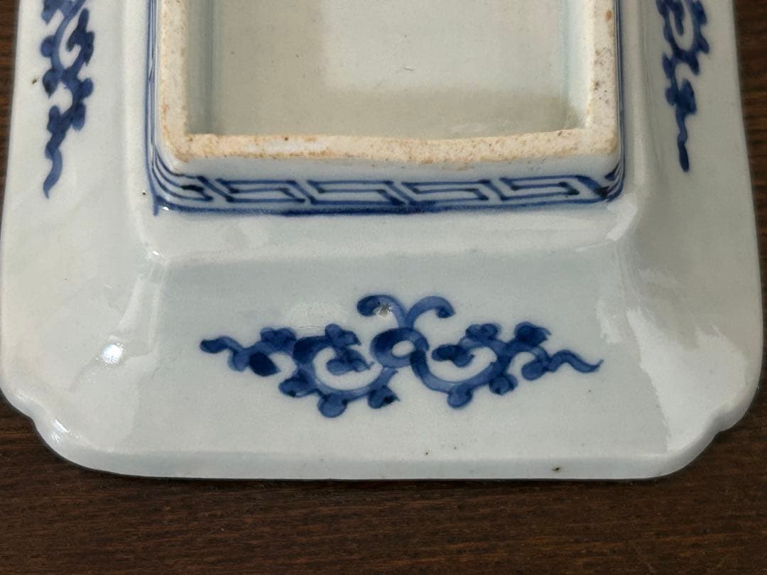 古伊万里　染付　蛸唐草松梅文長皿　江戸中期　❶