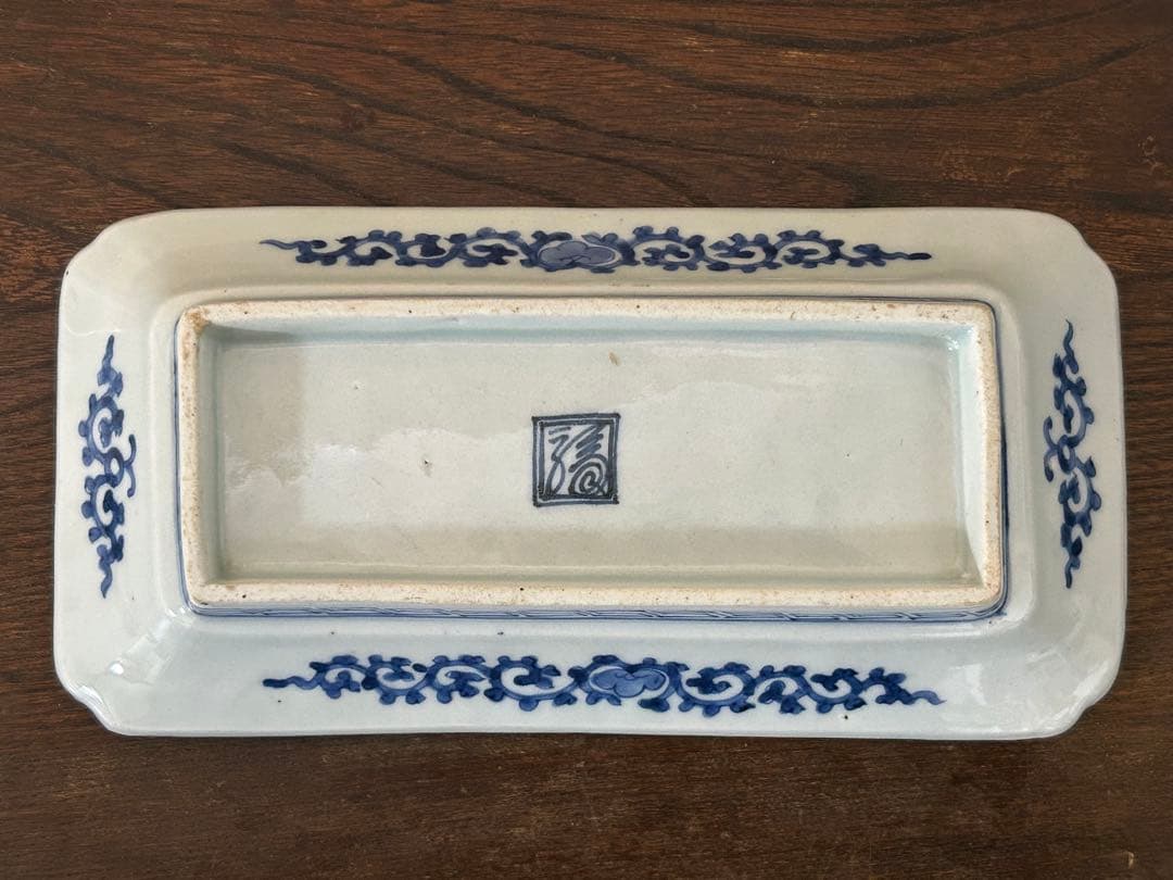 古伊万里　染付　蛸唐草松梅文長皿　江戸中期　❶