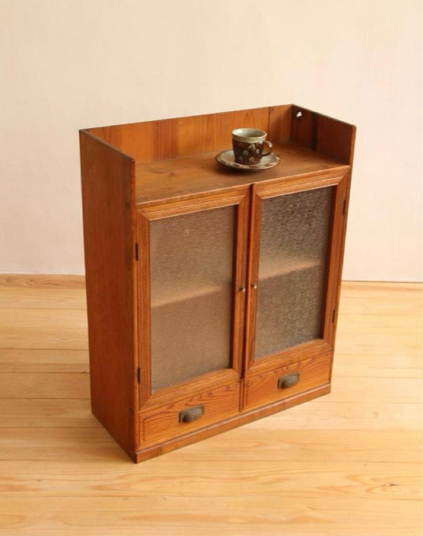 ガラス棚　食器棚　収納棚　本棚　木製　古道具　古家具　ビンテージ　アンティーク